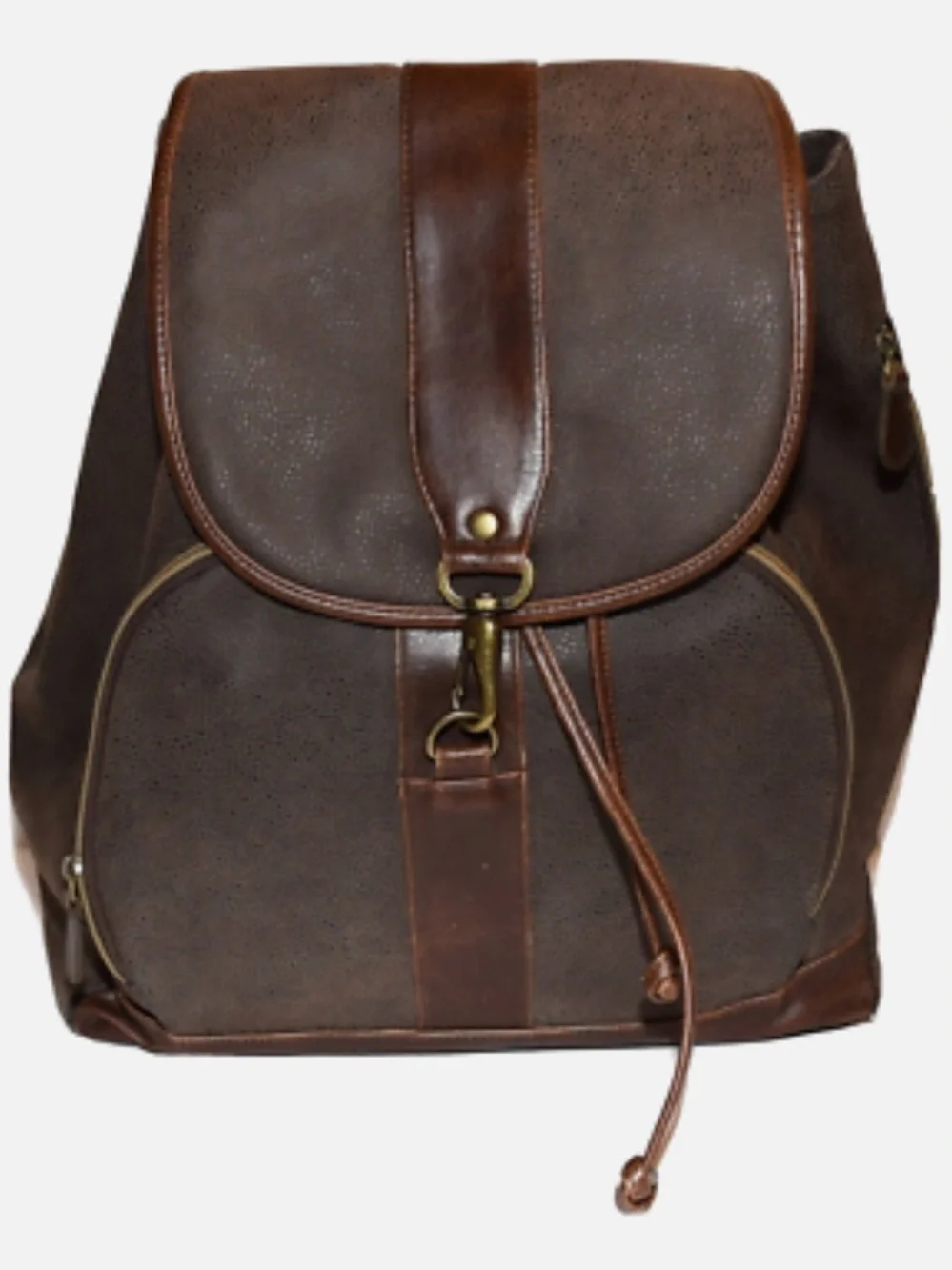 Dark Brown Pebbled Faux Leather Cinch Drawstring Backpack